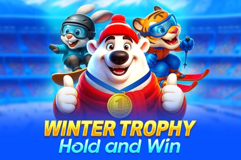 Eisvitrine im Foyer: Original-Cover des Slots Winter Trophy Hold and Win